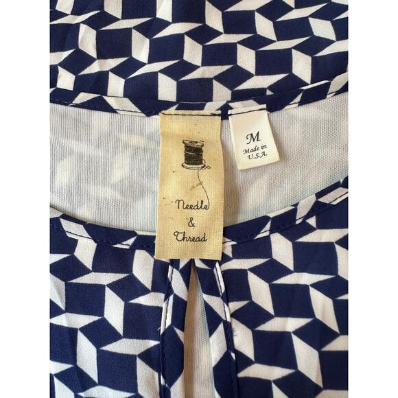 Needle and Thread Knee Length Cut Out Neck Blue White Geo Print Shift Dress Med - Picture 5 of 7